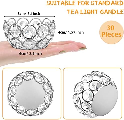 Potchen 30 Pcs Tea Light Candle Holders - Crystal Votive Candle Holders Tealight Jewel Bowl Stands Decorative Centerpiece for Wedding Party Home Table Decor (Silver) - Image 2