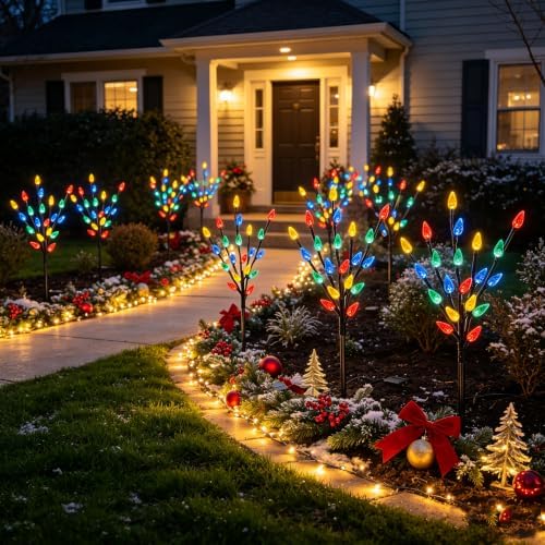 Upgraded 6 Packs 120 LED C6 Solar Christmas Lights, Christmas Decorations Outdoor Yard Lights, 8 Modes Waterproof Pathway Lights for Xmas Decorations Outdoor Yard Patio Cemetery Grave - Image 5
