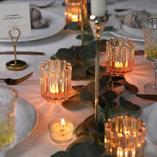 6 Pcs Votive Candle Holder, Gold Glass Large Tea Lights Candle Holders - Image 4