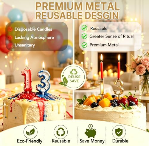 20PCS Reusable Number Candle Holder Set, Upgraded Thicker Metal Candle Stands for Birthday Cake, Cake Topper Decorations for Anniversary Date Displays, Gold - Image 5