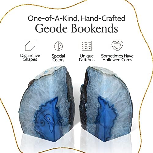 Nature's Decorations Blue Agate Bookends - A-Quality Large Heavy Duty Geode, Navy & Cobalt Premium Office Decor, Crystal Gift, 1 Pair (4-6 lbs)