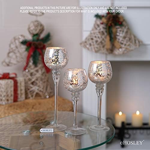 Hosley Set of 3 Crackle Metallic Glass Tealight Holders 12 Inch, 10 Inch, 9 Inch Elegant Home Decor for Ambient Lighting and Stylish Centerpieces and Gift - Image 3