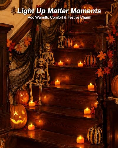Amagic 12Pack Halloween Orange LED Tea Lights Candles Battery Operated - Image 2