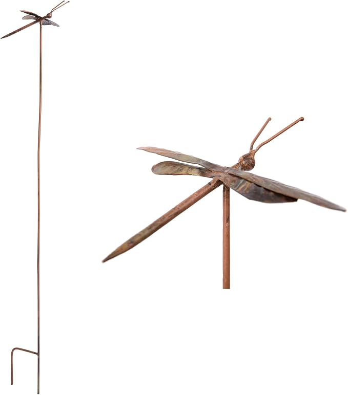 Flamed Copper Dragonfly Garden Ornament