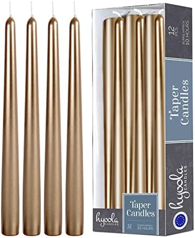 Hyoola Tall Metallic Antique Gold Taper Candles - 12 Inch - Dripless - 12 Pack - 10 Hour Burn Time by Hyoola
