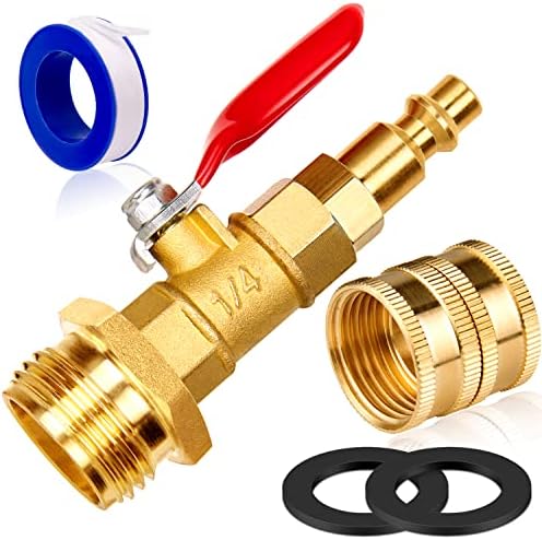 Dual Purpose Winterize Adapter with Quick Plug&3/4" GHT Thread, Brass Made Winterizing Quick Fitting with Ball Valve, Easy Blow Out Water to Winterize RV/camper/boat/trailer/Garden Hose Water Lines by WINAMOO
