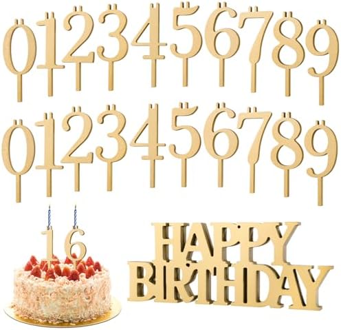 20Pcs Wooden Number Candle Holder with Happy Birthday Sign(Golden) by Unknown