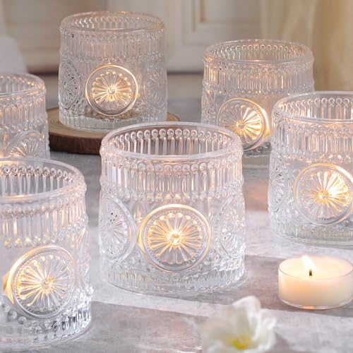 6Pcs Large Votive Candle Holders Clear Glass Tealight Candle Holders by sunnyfuture