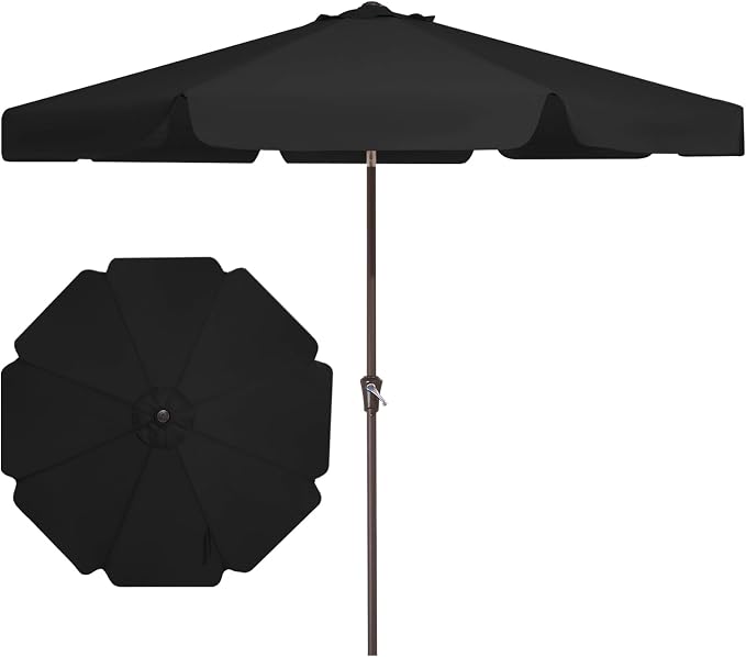 JEAREY 9 FT Patio Umbrella Outdoor, Table Umbrellas Market Umbrella w/Push Button Tilt/Crank, 8 Sturdy Ribs(black)