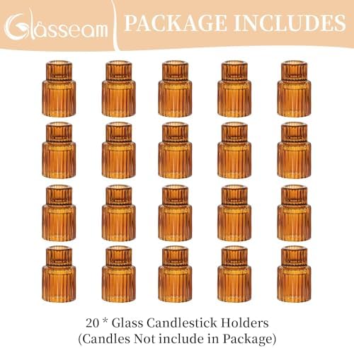 Glasseam Tapered Candlestick Holders Bulk: 20 Pcs Amber Fall Table Decor - Image 6