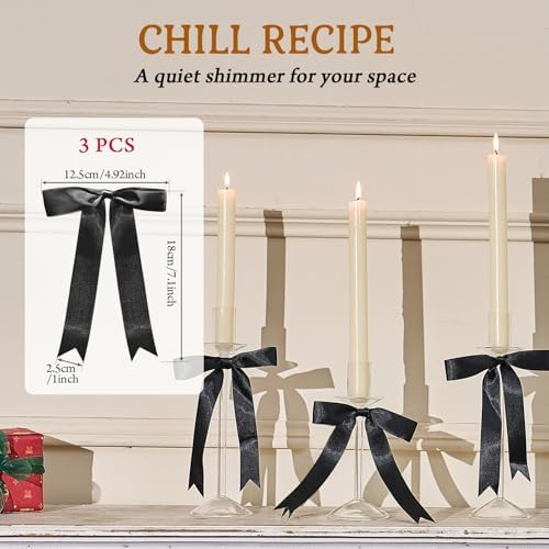 CHILL RECIPE Bow Candle Holder Glass Taper Candlestick Holders with Built-in Candle Drip Protectors Bows Decor for Table Centerpiece Wedding Party Halloween(Black) - Image 6