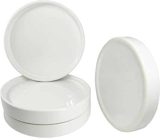 Yukfona Ceramic Plant Saucer Tray 4 Pcs 4 Inch White, 4.53" OD x4.13 ID x0.9 Deep| Fits Flower pots Bottom≤4.13", Heavy Duty Glazed Round Planter Drip with Catch Basin for Indoor Outdoor Plants | Glazed