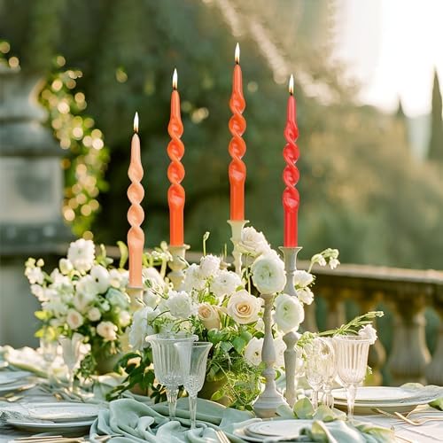 MAITREYA Orange Spiral Taper Candles Conical Stick Candles-Set of 4 for Decoration Weddings Party Church-Unscented Dripless Candles,10inch(C-Gradient Orange) - Image 3
