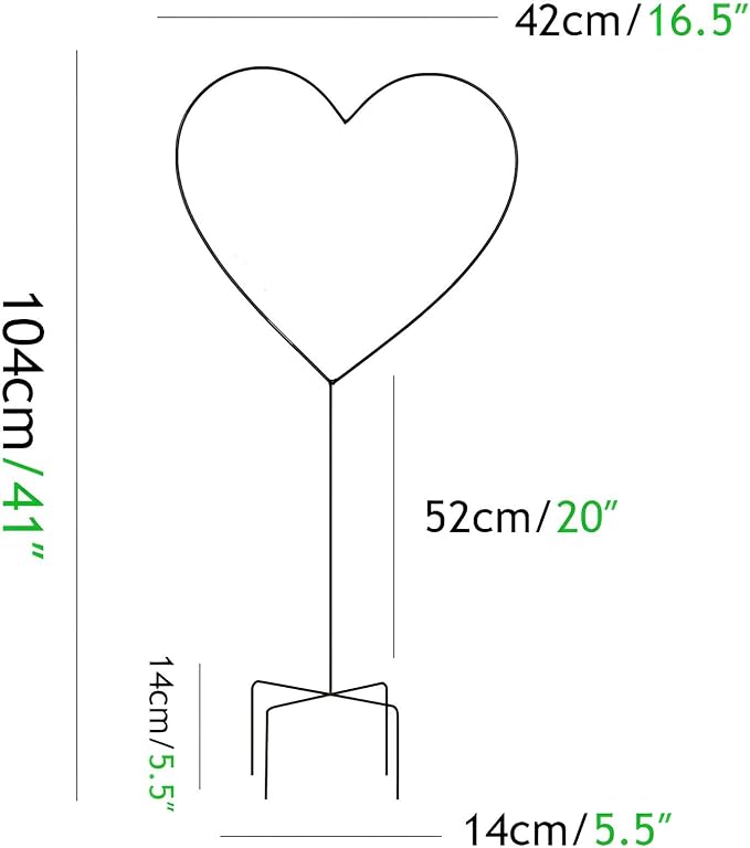 Heart-Shaped Garden Trellis for Climbing Plants, 104cm/41 Iron Plants Climbing Holder Rack for Decorative Potted Plants Flowers Indoor Otdoor (Color : Black, Size : 104x42cm/41x16.5in)