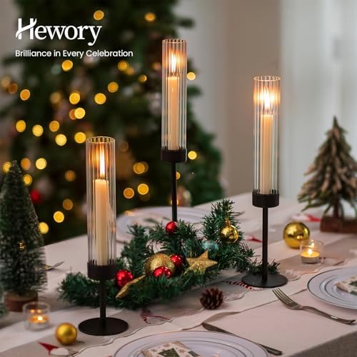 Hewory Black Taper Candle Holders: Candlestick Holders Set of 6 Hurricane Glass Tall Candle Holder for Candlesticks Candle Sticks Holder Decor for Table Centerpiece Wedding Party Christmas Decorations - Image 2