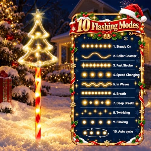 KOOPER 10 Pack Solar Christmas Tree Candy Stake Lights, 10 Modes Xmas Decor - Image 2