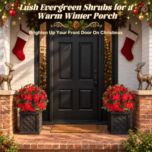 2PCS Poinsettia Pine Cone Topiary Trees with Spike Christmas Decor - Image 3
