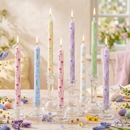 Conelist 12pcs 9.8" Pastel Floral Pillar Candles Candlesticks by Conelist