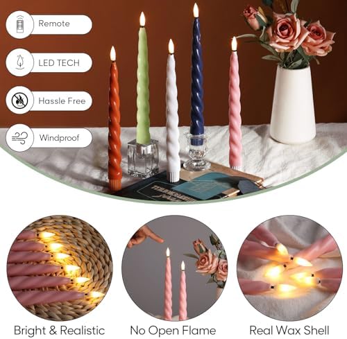 Pink Spiral Flameless Taper Candles with Remote Set of 6 - Image 4