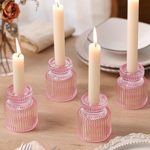 DARJEN 12 Pcs Glass Candlestick Holders- Pink Taper Candlestick Holders Tealight Votive Candle Holders for Table Centerpieces, Wedding, Dinner Party, Home Decor - Image 6