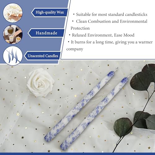 Printed Taper Candles 10 INCH Handmade Candles Unscented Smokeless Candlesticks Blue and White Porcelain Pattern Candle for Home Wedding Dinner Holiday Party - Image 6