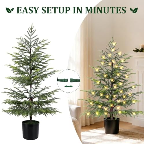 4FT Prelit Norfolk Pine Christmas Tree Real Touch Artificial Cedar Tree with 80LED Lights & 8-Function Plug-in Potted Faux Trees for Front Porch, Entryway, Patio, Christmas Indoor Outdoor Decor - Image 4