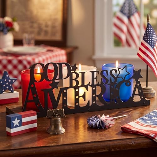 Patriotic Candlestick with 3 Glass Votives and 1 Wooden Tray - Image 3
