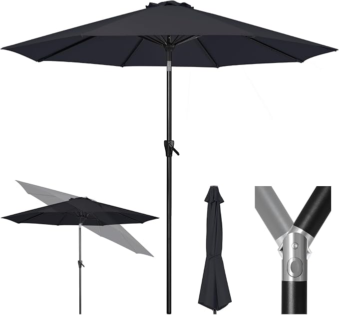 Tempera Patio Market Outdoor Table Umbrella with Push Button Tilt and Crank, Large Sun Umbrella with Sturdy Pole & Fade Resistant Canopy, Easy to Set