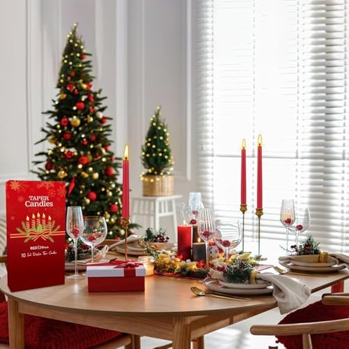 YOROXRG 24 Pack Red Taper Candles, 7-8 Hours Burn Time, Unscented, Smokeless and Dripless, 0.75 x 10 Inch Dinner Candle Set for Christmas,Household, Wedding, Party and Home Décor Candlesticks - Image 5