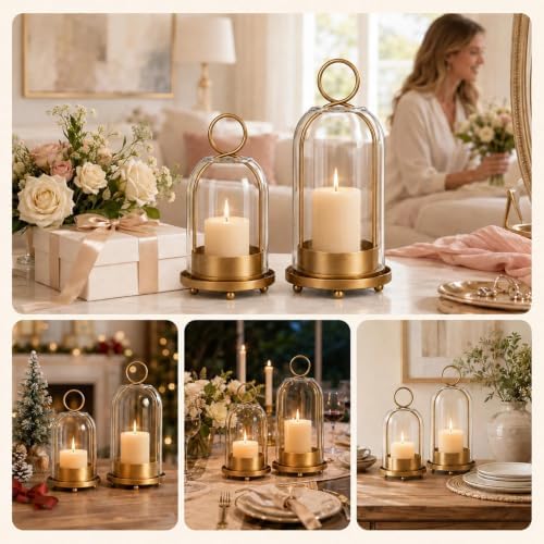 Hurricane Glass Candle Holders, Brass Hanging Lanterns - Image 6