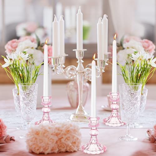 Maxcheck Set of 6 Glass Taper Candle Holders,Pink - Image 2