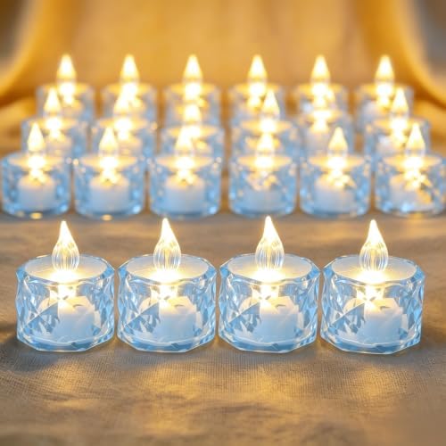 12pcs Flameless Candle Battery Operatted, Blue, Led Crystal Candle Lights, 100+Hours Fake Electeic Tealight Candles for Votive Valentines Anniversary Wedding Christmas Table Decorations by Unknown