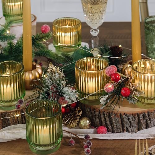 Kate Aspen Vintage Ribbed Glass Candle Holder Decor, Green Votive Candle Holders for Holiday Table Decor, Tealight Candles Holder Glass (Set of 6), Dinning & Christmas Table Decoration Tablescape - Image 4