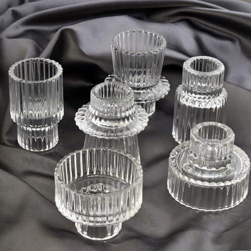 Ribbed Glass Candlestick Holders 6PCS Clear Candle Stick Holders for Tealight Taper Candles Dining Table Centerpieces Holiday Decoration - Image 7