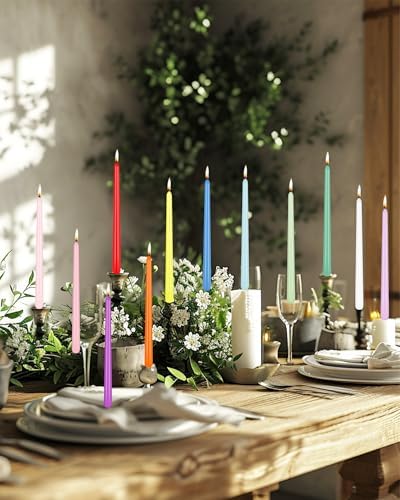 Colored Tall Taper Candles Sticks 12 inch Unscented Smokeless Long Tall Tapered Candle for Candlesticks Wedding Advent Home Decor Dinner Christmas，12colored,Set of 12 - Image 2