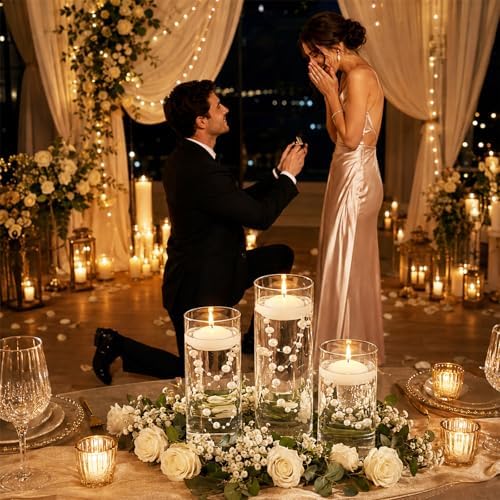 Centerpieces for Tables 24PCS, Floating Candles, Glass Vases, Pearl Strings - Image 5
