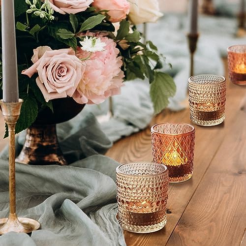 12 pcs Glass Votive Candle Holders, 6 Colors 3 Patterns Tealight Candle Holders for Fall Wedding Table Centerpiece Birthday Decoration - Image 5