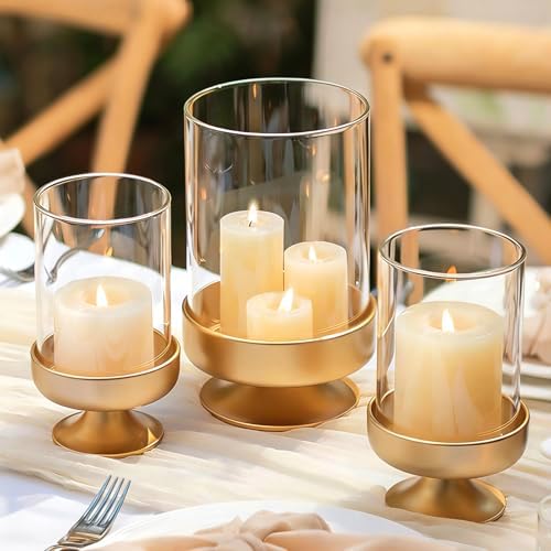 NUPTIO Candle Holders for Pillar Candles: Gold Large Hurricane Holders by Nuptio