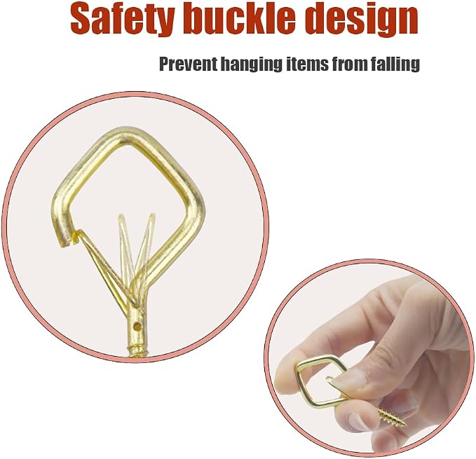 32-Pack Heavy-Duty Golden Screw Eye Hooks with Safety Clips | Metal Ceiling Hooks for Hanging Plants, Wind Chimes, Bird Feeders & Indoor/Outdoor Lights