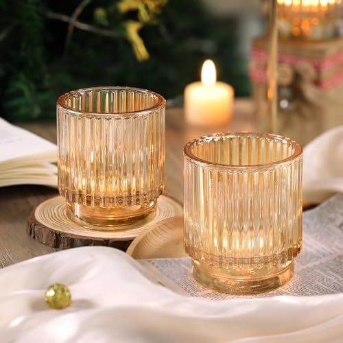 Gold Votive Candle Holders for Wedding, Glass Tea Lights Holders - Image 3