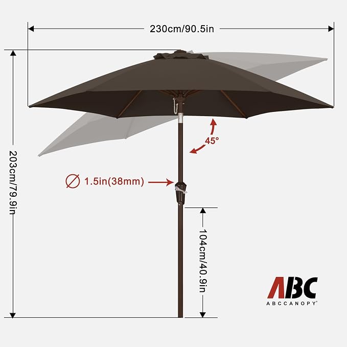ABCCANOPY 7.5FT OutdoorPatio Umbrella, UV Protection Table Umbrella w/Crank for Easy Set Up, 1 Tier,Suitable for Garden, Lawn, Deck & Backyard (Brown)