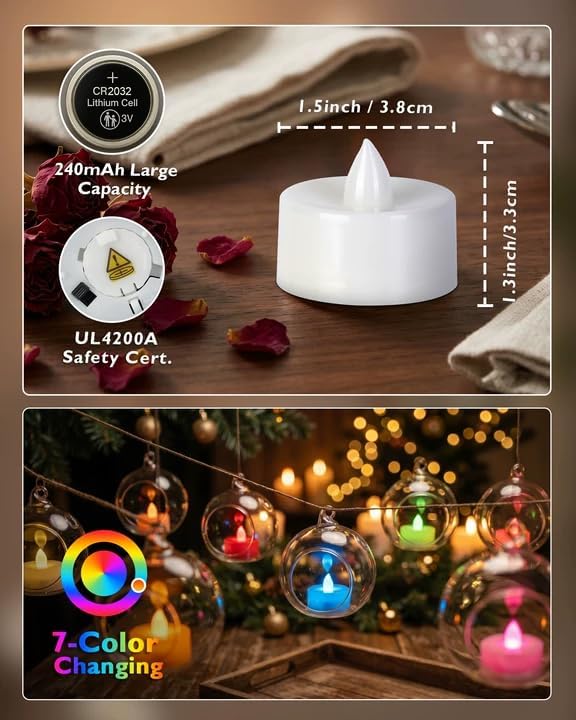 Homemory 12-Pack 7-Color Changing Flameless Tea Light Candles, 200+ Hours - Image 2