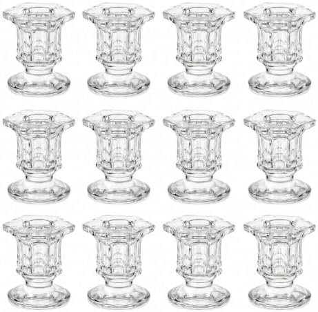 Lanttu 12 Pcs Clear Candlestick Holders Bulk Glass Candle Holders Set Clear by Lanttu