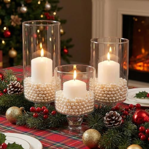 3 Pcs Wedding Glass Candle Holder - 6" 8" 9" Clear Hurricane Stemmed Terrarium Pillar Candle Floating Tealights Flower Vase Centerpiece Holiday Decoration for Home Party by Acellegic