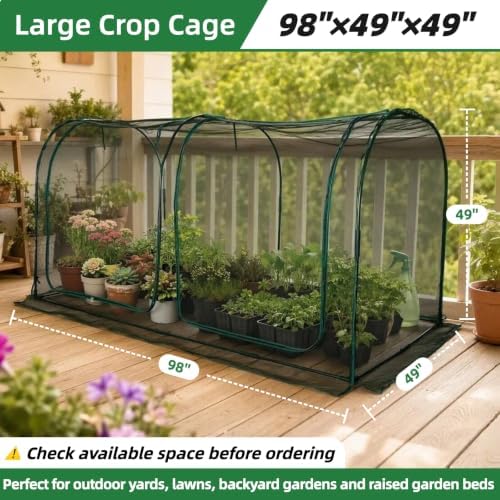 Crop Cage for Garden,98"x49"x49" Tunnel Plant Netting Cover with Zipper,Garden Bed Cover for Protection for Vegetables Fruits,Garden Cage for Plant and Animal - Image 2
