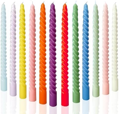 MAITREYA Color Taper Candles Stick Cream Candles-Set of 12 for Decoration Weddings Party Church-Unscented Dripless Candles,10inch(F-12 Colored) by MAITREYA