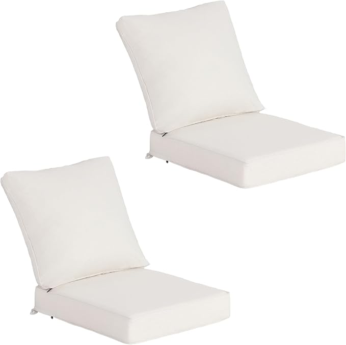 23.5"x25" Outdoor Deep Seat Patio Cushions Set of 2, Deep Seat Bottom Resilient Foam Filling Water-Resistant Stain-Resistant UV Resistant Weather Resistant with YKK Zippers,Almond