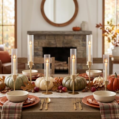 Sziqiqi Hurricane Candle Holders for Wedding: Matte Gold Candlestick Holder - Image 4