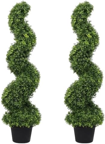 3ft Spiral Topiary Trees Artificial Outdoor Faux Boxwood Plants by ICELAINE