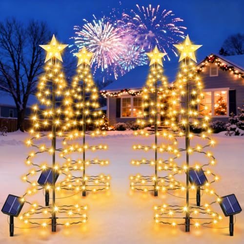 24" Spiral Solar Christmas Tree Outdoor Decorations 4 Pack by AOUNQ